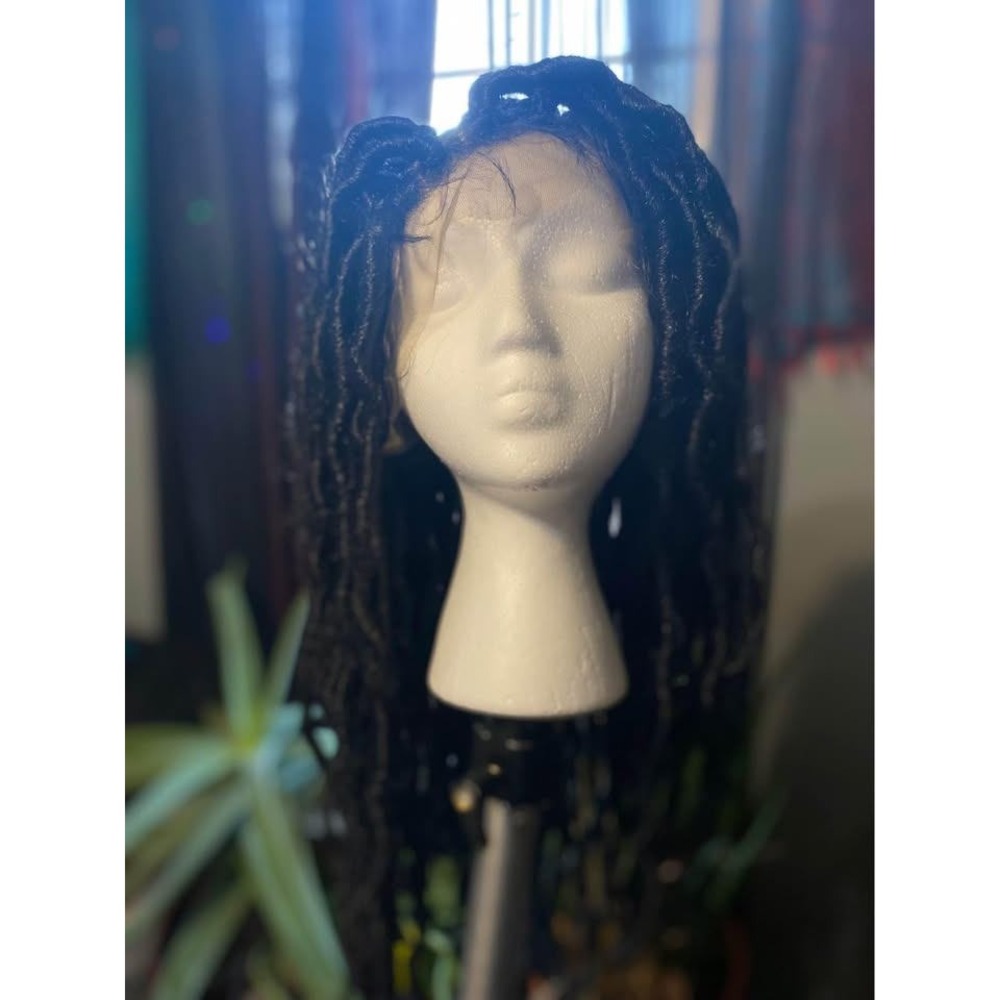 Sangtok 26" Full Double Lace Knotless Square Faux Locs Braided Synthetic Wig